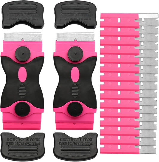 2 Pack Razor Blade Scrapers Tool, Plastic Paint Scraper Tools,With Extra 40PC Razor Blades, Edged Razorblade Scraping Tool for Glass Top Stove Cleaning Window, Cooktop, Oven, Floor