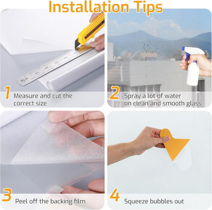 LUTE Window Privacy Film, Frosted Glass Window Film for Bathroom, Static Cling Removable Heat Control Glass Coverings, Non Adhesive Opaque Door Sticker for Home Office (Pure, 17.5" x 78.7")