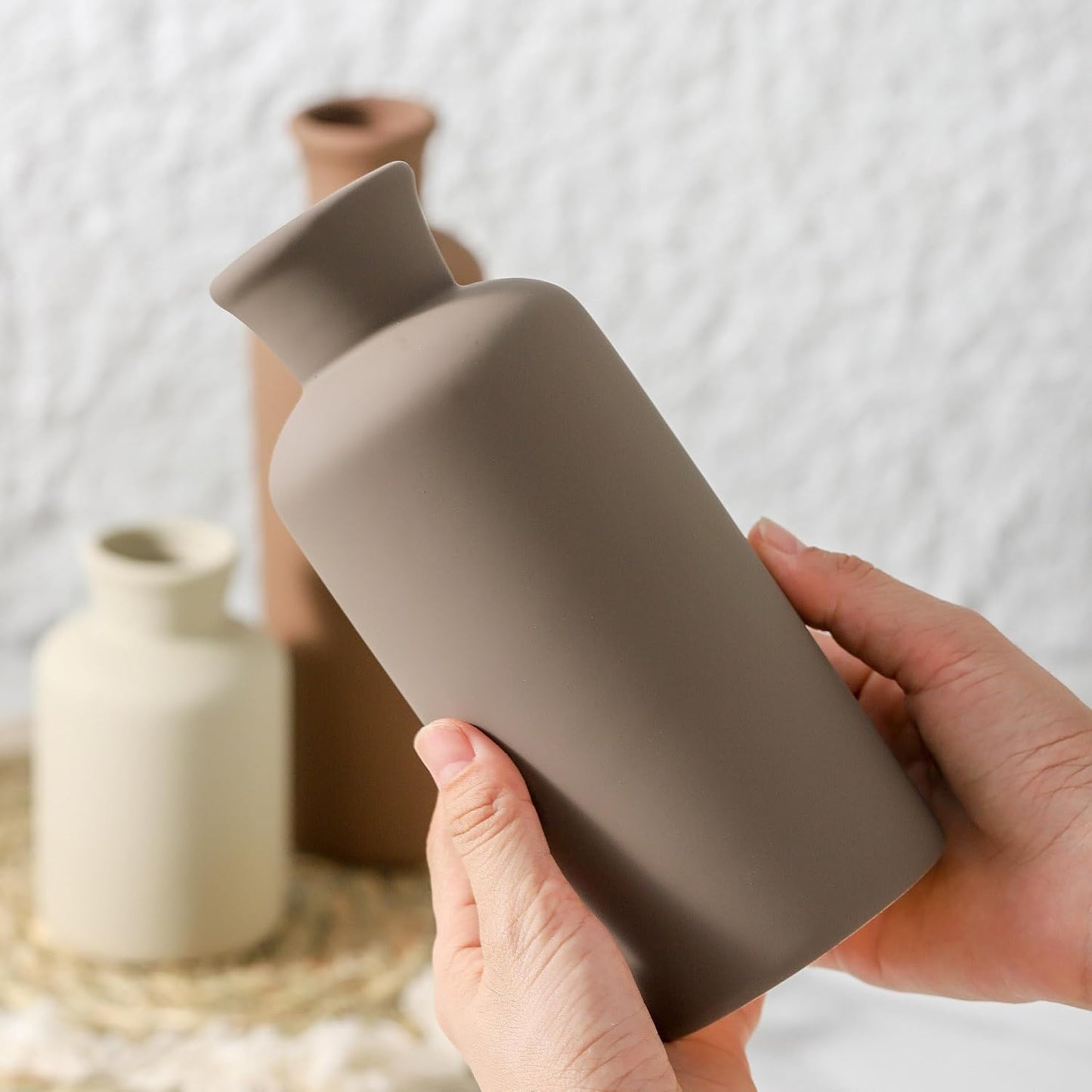 Ceramic Vase Set of 3, Decorative Vases Home Decor Modern Neutral Flower Pampass Boho Vase for Living Room, Table, Mantel, Entryway, Bookshelf, Kitchen, Bedroom, Bathroom - White