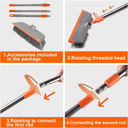 BITOPE Deck Scrub Brush with Long Handle, Heavy Duty Floor Cleaning Scrubber with Stiff Bristles Garage Concrete Cleaner Tool for Cleaning Tile Patio Outdoor Porch Indoor Kitchen Shower Bathroom