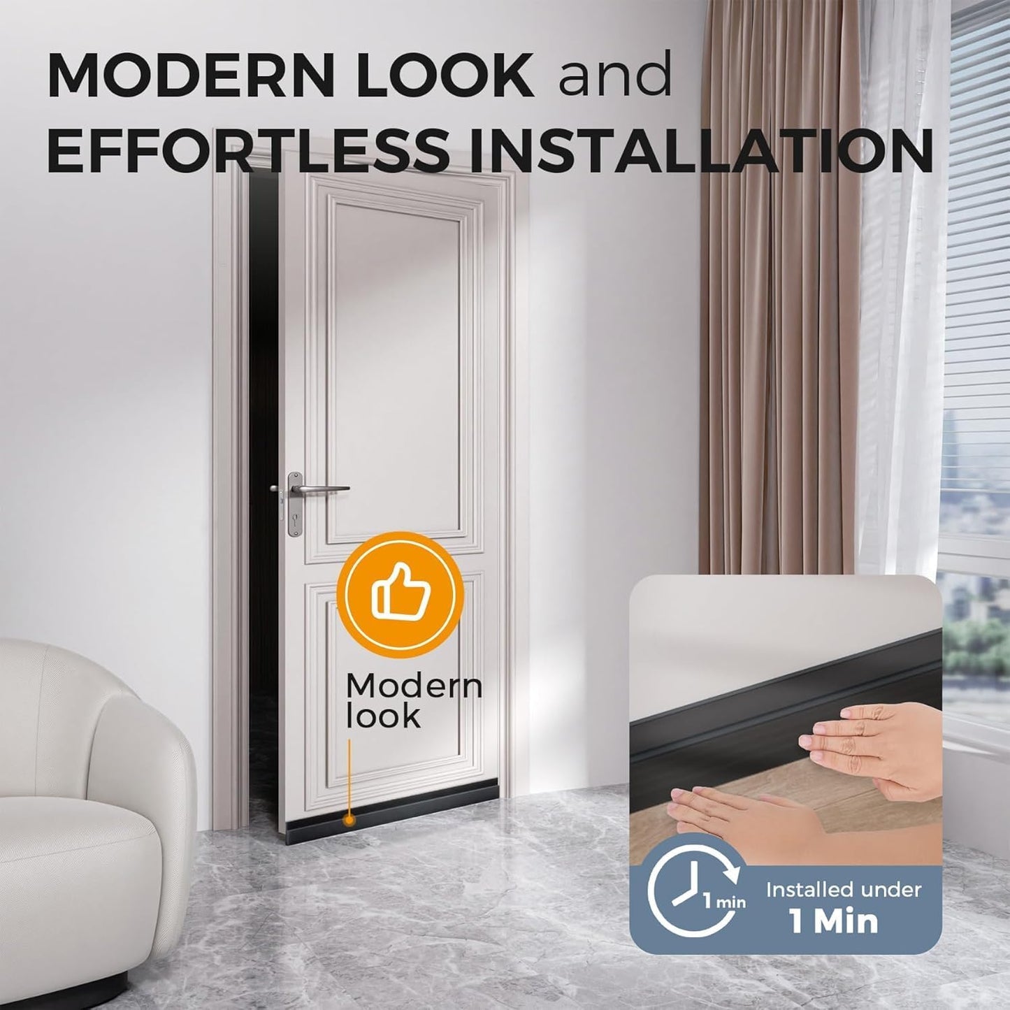 GroTheory 2 Pack Door Draft Stopper, Under Door Sweep for Exterior & Interior Doors, Weather Stripping Door Seal, Garage Window Blocker Noise Cold Air Insulation, Draft Guard Grey 2" W x 39" L
