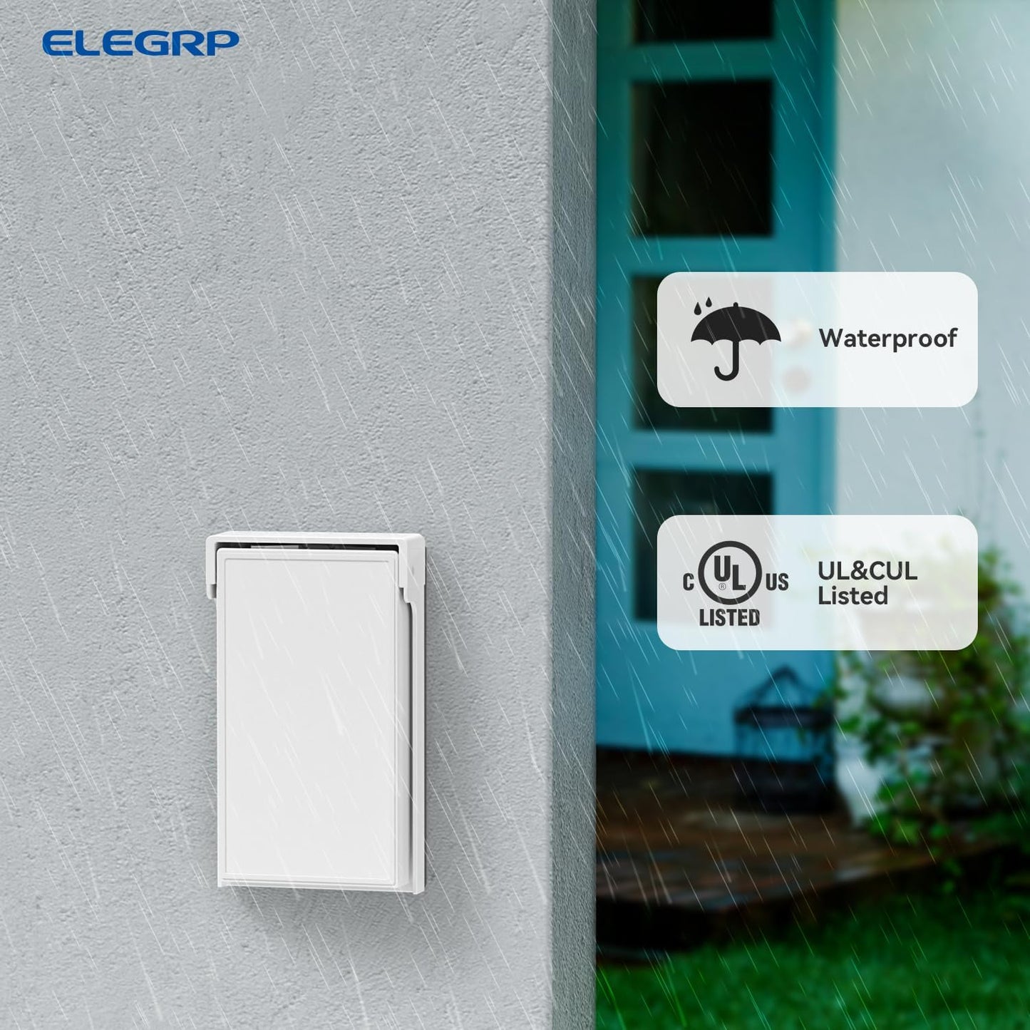 ELEGRP Horizontal Outdoor Cover for Duplex Receptacles, 2-Hole Weatherproof Wall Plate, Outdoor Electrical Outlet Cover, Standard Size 1-Gang 4.55” x 3.02”, Thermoplastic, 1 Pack, Grey