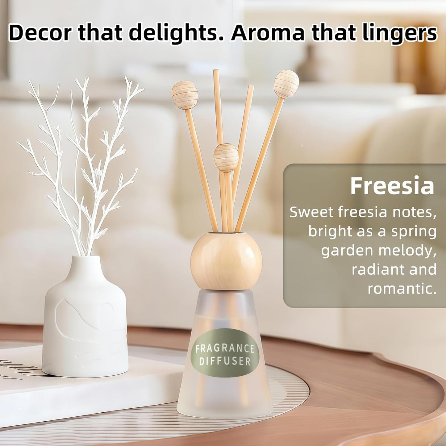 Reed Diffuser Set, Blue Bell Scent with Reed Sticks, 1.7 fl oz / 50ml Cone-Shaped Bottle with Round Wooden Cap, Ideal for Bathroom, Bedroom, Office, Home Fragrance for Shelf Decor Air Freshener Gift