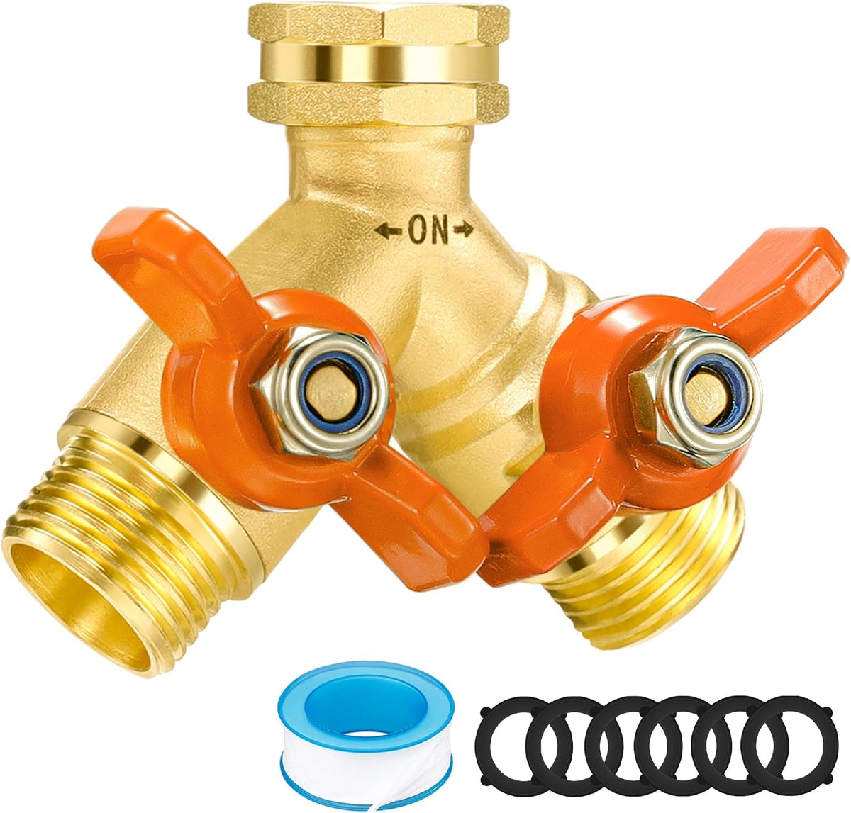 Garden Hose Splitter 3/4" GHT Full Flow 2 Way Brass Hose Splitter Heavy Duty All Metal Hose Y Splitter with Shutoff Outdoor Faucet Water Hose Splitter Y Valve Tap Adapter for Outdoor Garden