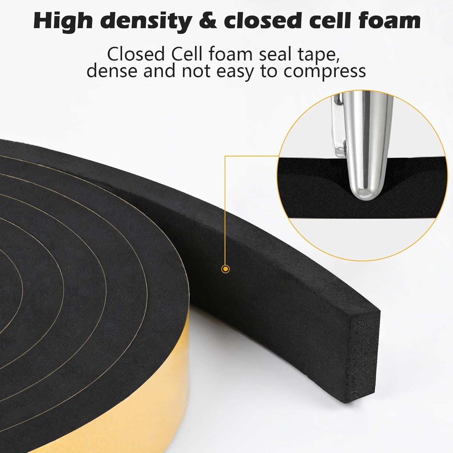 ToLanbbt White Door Window Weather Stripping Self Adhesive Foam Tape High Density Foam Sealing Strip Window Insulation Weatherproof Gasket Tape for Doors and Windows (1/2" W X 1/8" T X 16.5')