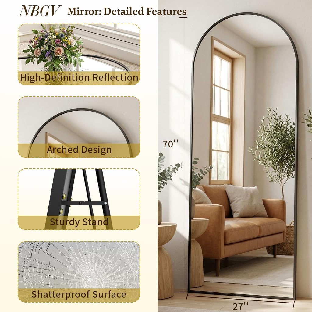 59"x16" Floor Mirror Full Length, Arched Full Length Mirror with Stand, Full Body Mirrors for Bedroom Living Room or Cloakroom Gold