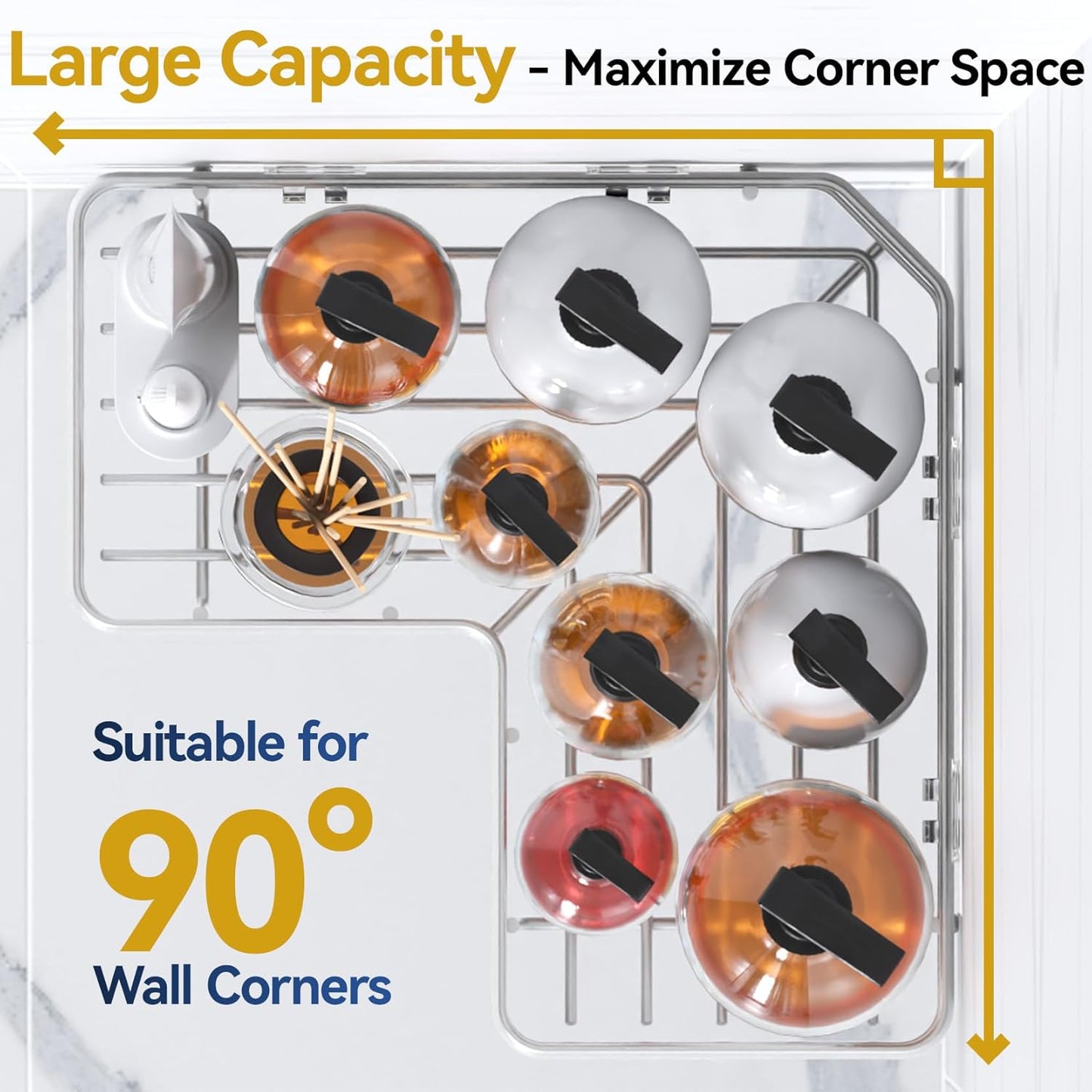 YASONIC Corner Shower Caddy, 5-Pack Adhesive Rustproof Stainless Steel Shower Organizer with Soap Holder, No Drilling Shower Shelf for Inside Shower, Dorm, Renters, Black