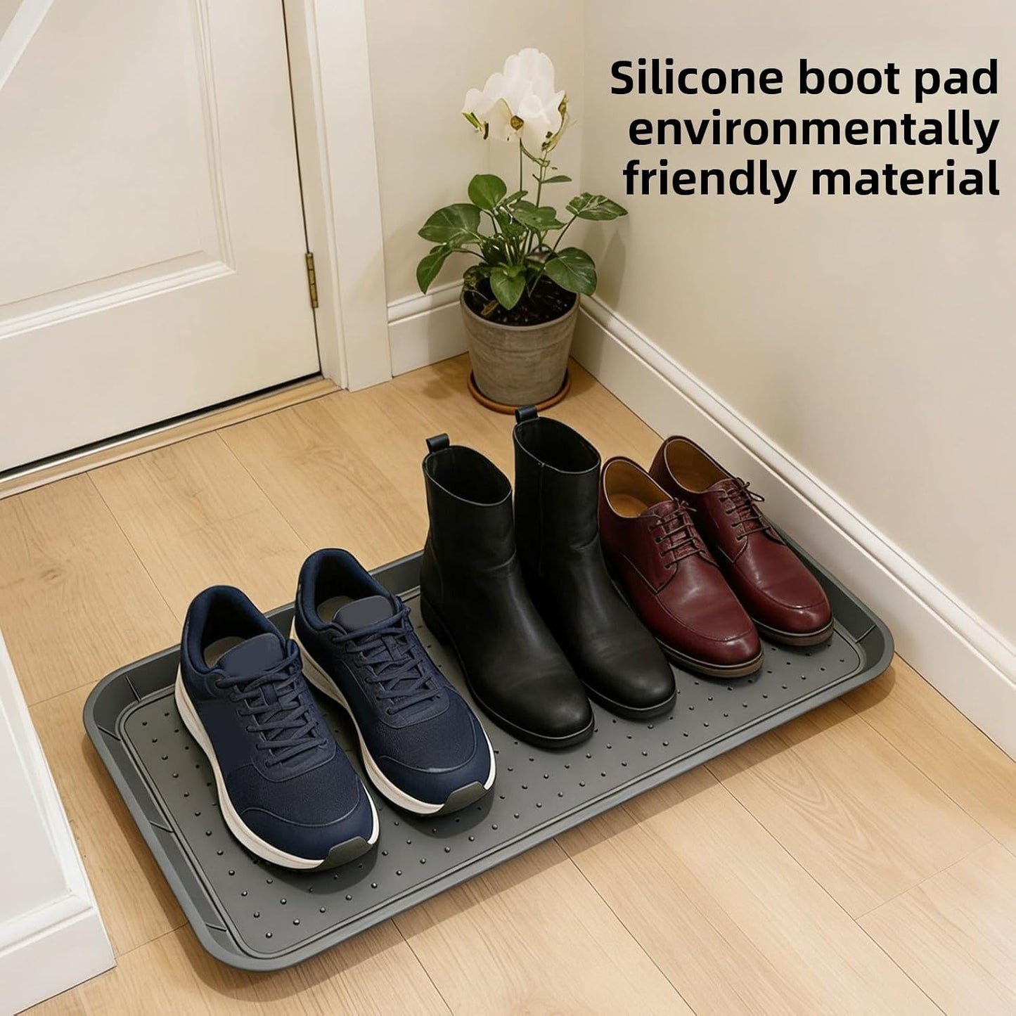ASHATA Boot Tray Heavy Duty Silicone Shoe Mat Tray with Lip Non Slip, Boot Mat Organizer for Front Door Entryway Indoor Outdoor Use, 30x15 Inch (Grey)