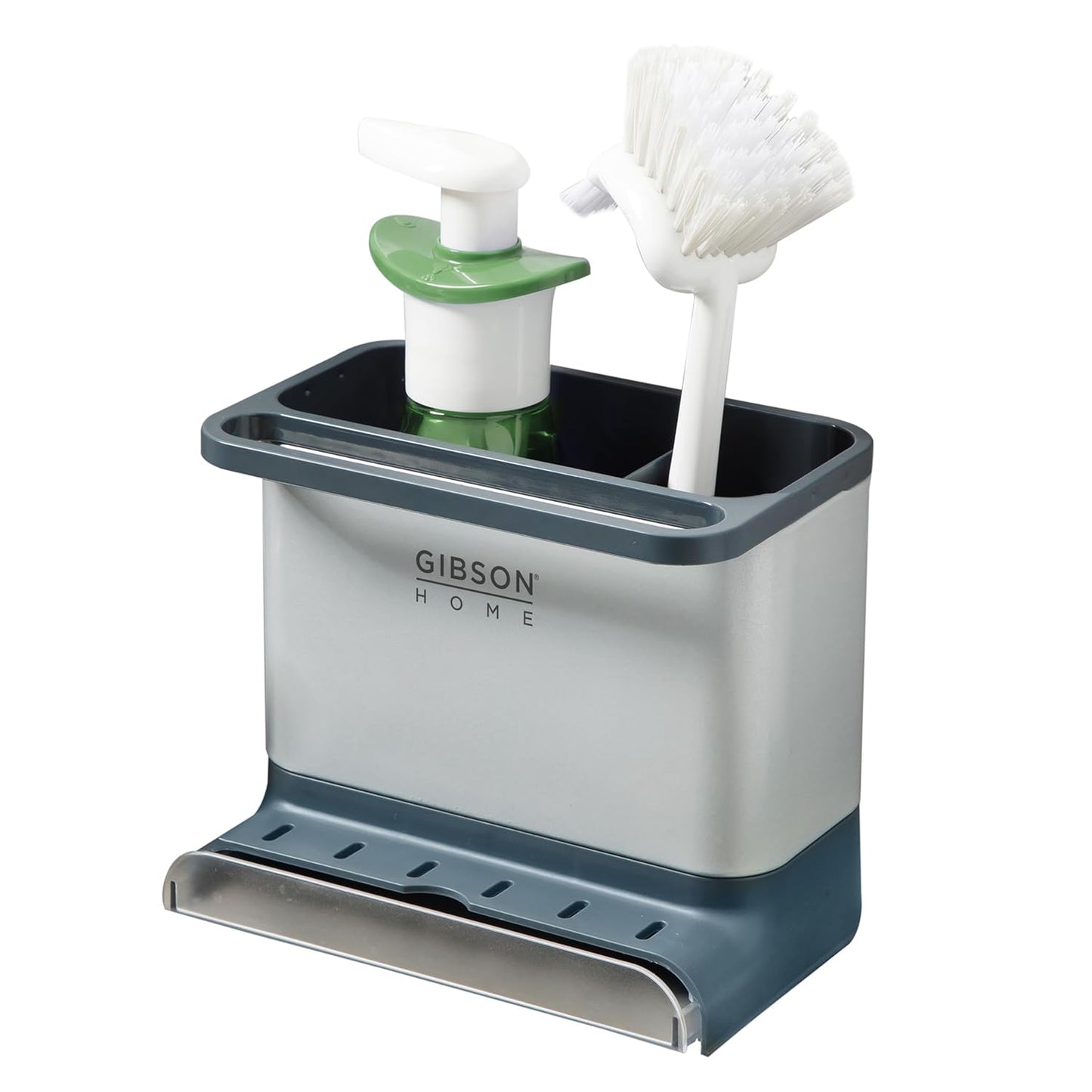 Gibson Home Ledgebrook Sink Caddy With Metal Panel, Sponge Holder for Kitchen Sink, Countertop Organizer and Storage Essentials With Drain Board