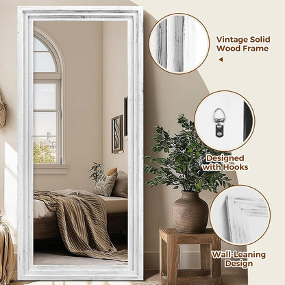 65"x22" Full Length Mirror Solid Wood Frame Floor Mirror with Stand for Living Room, Bedroom Hanging Standing or Leaning, Brown