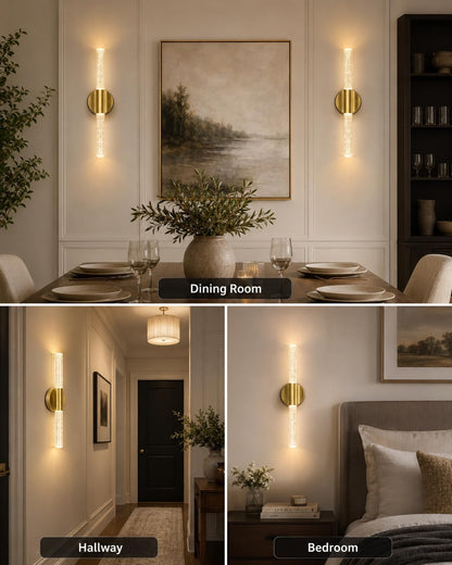 Peel and Stick on Wall Sconce set of 2, Rechargeable No Drill Gold Wireless Magnetic Battery Operated Wall Lights with Remote, Dimmable Cordless Wall Lamps for Bedroom Living Room Bathroom Decor