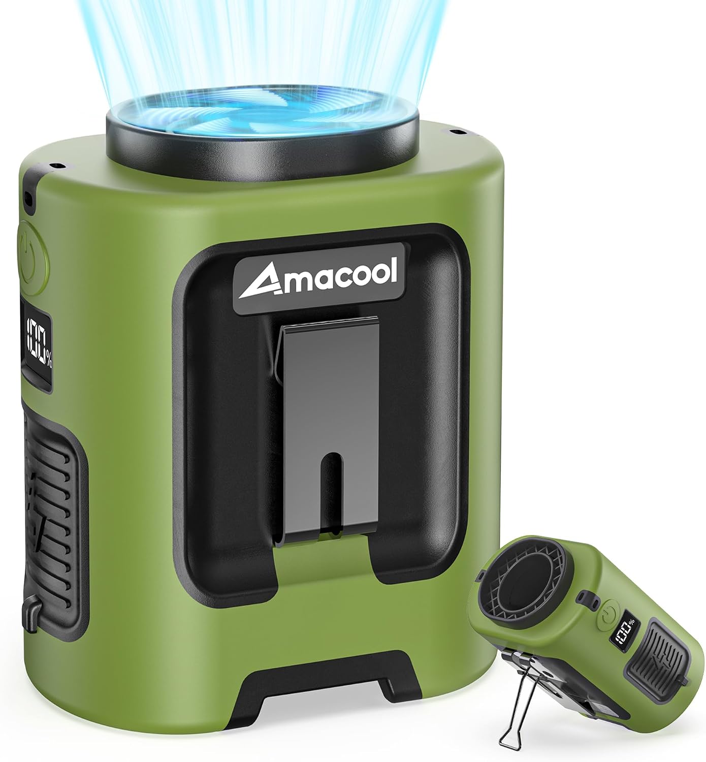 AMACOOL Portable Waist Fan Clip On, MAX 40H Work Time, 10000mAh Rechargeable Wearable Shirt Fan with Light, 16000RPM Powerful 5 Speed Belt Fans Personal Cooling Fans for Outdoor Jobsite Camping Travel