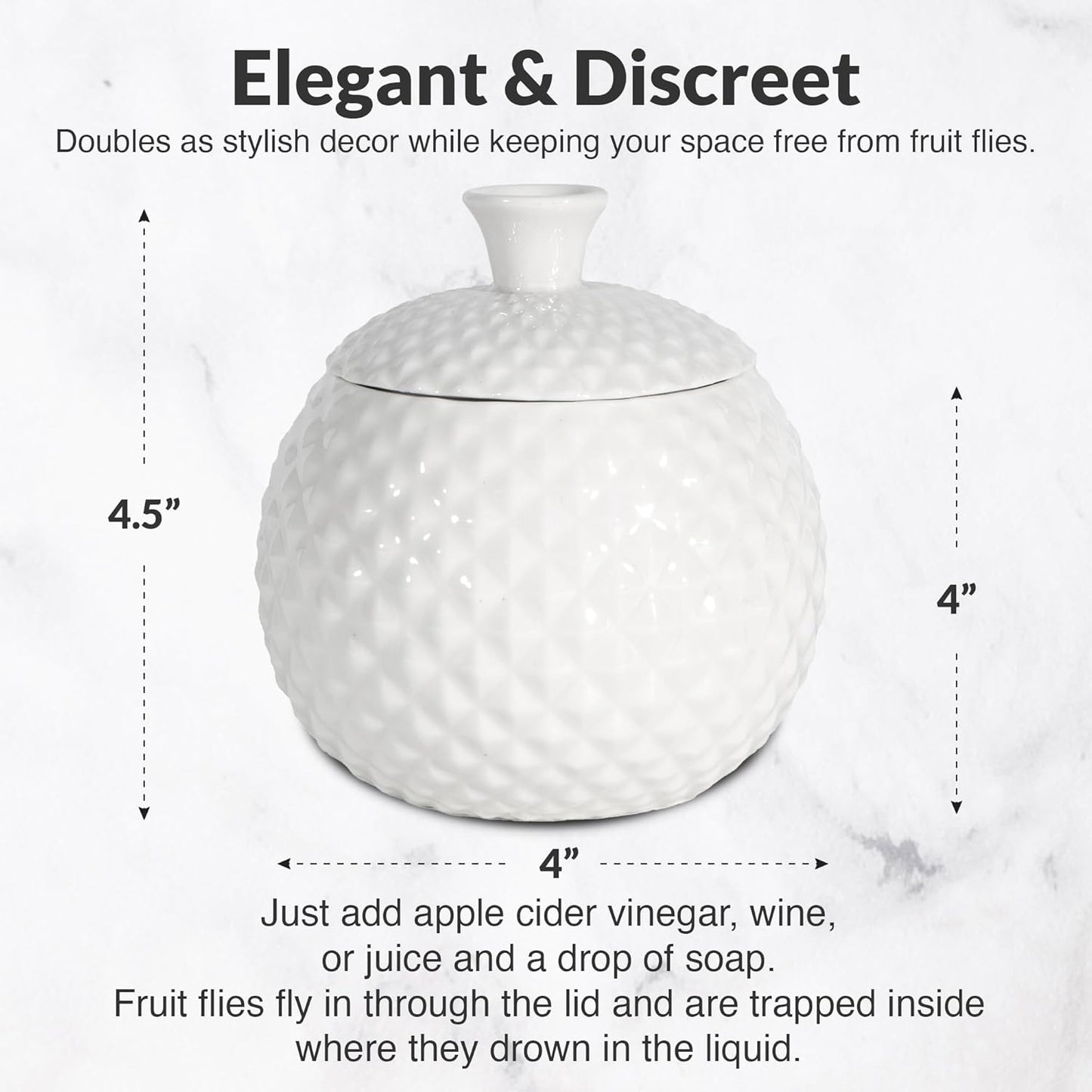 Elevated Lifestyle Fruit Fly Jar Trap - Decorative and Effective Ceramic Fruit Fly Catcher, Kid and Pet Friendly Fly Trap Indoor, Ideal for Kitchens, Restaurants, and Homes - (White)