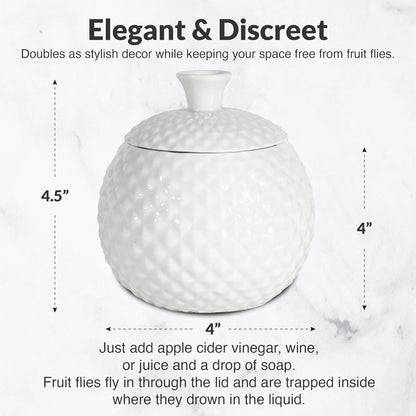 Elevated Lifestyle Fruit Fly Jar Trap - Decorative and Effective Ceramic Fruit Fly Catcher, Kid and Pet Friendly Fly Trap Indoor, Ideal for Kitchens, Restaurants, and Homes - (White)
