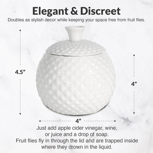 Elevated Lifestyle Fruit Fly Jar Trap - Decorative and Effective Ceramic Fruit Fly Catcher, Kid and Pet Friendly Fly Trap Indoor, Ideal for Kitchens, Restaurants, and Homes - (White)