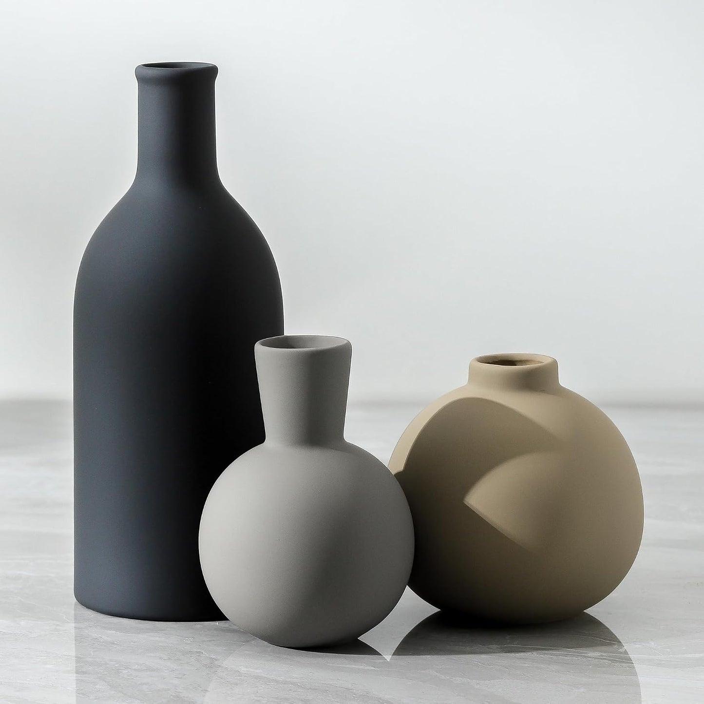 Ceramic Vase Set of 3, Decorative Vases Home Decor Modern Neutral Flower Pampass Boho Vase for Living Room, Table, Mantel, Entryway, Bookshelf, Kitchen, Bedroom, Bathroom - White