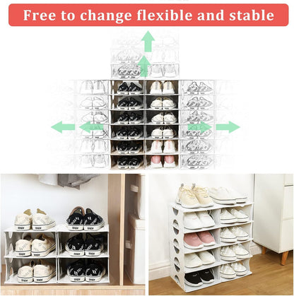 6-Tier Shoe Rack, Stackable Storage Organizer for Bedroom Entry, Adjustable Rack, Shoe Slots Shelf, Easy Tower Rack, Grey