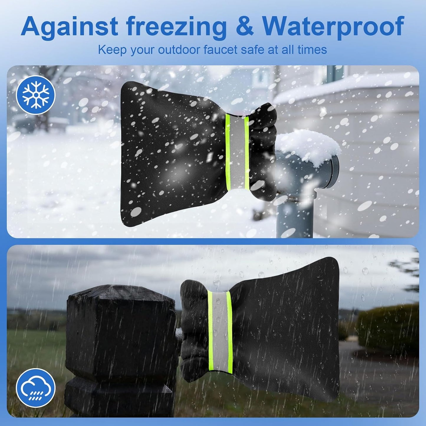 2Pack Outdoor Faucet Covers for Winter, 6.7" W x 8.3" H Hose Bib Covers | Reusable Insulated Spigot Cover for Freeze Protection, Waterproof and with Reflective Strips