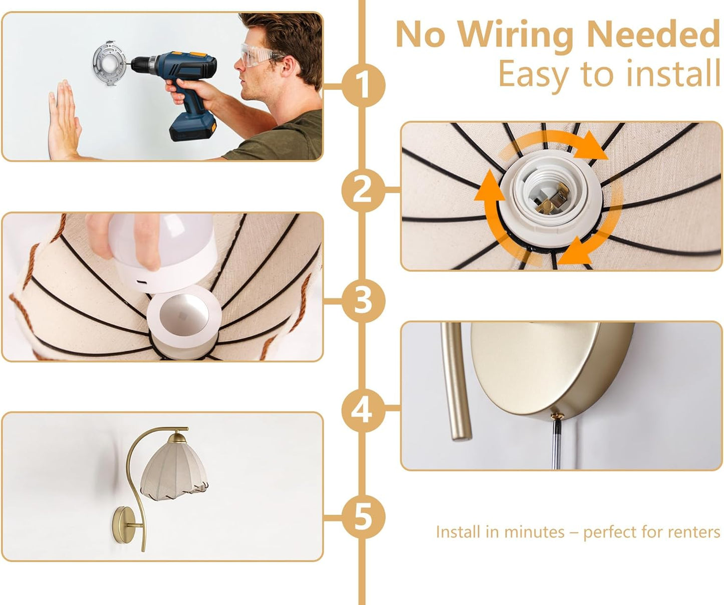 Battery Operated Wall Sconce Set of 2, Rechargeable Wireless Sconces with Dimmable Detachable Magnetic Bulbs and Remote, 3 Colors Wall Lights for Bedroom Living Room Hallway Fireplace