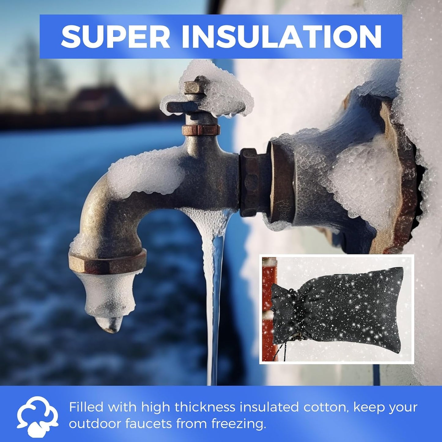 Outdoor Faucet Covers for Winter Freeze Protection, 2 Pack 6.7" x 9.5" Hose Bib Cover, Water Spigot Covers Winter Insulated, Pipe Wrap Insulation Cover Socks Outside Faucet Freeze Protector