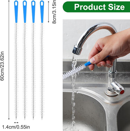 Molain 4 Pack Drain Cleaning Brush, 23.6inch Long Flexible Drain Clog Remover Tool Pipe Brush Cleaner with Nylon Bristles Rust-Resistant Sink Drain Cleaner for Toilet Kitchen Sink Shower Bathroom Tub