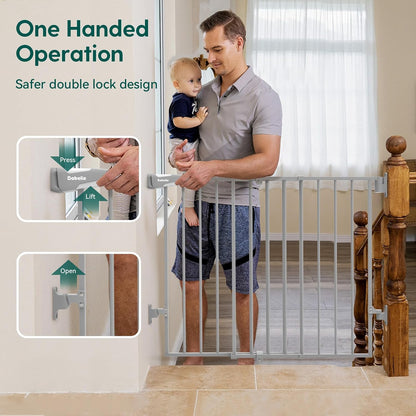 Babelio Baby Gate for Stairs, Kitchen & Doorways, No Bottom Bar| One-Handed Operation| Auto-Close| Hardware Mount (Drill Needed) Safety Dog/Pet Gate (Black - B17, 26-43" W, 28" H)
