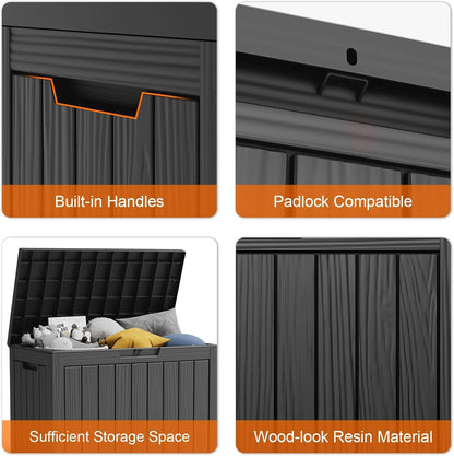 230 Gallon Large Outdoor Storage Box Waterproof, UV Resistant Resin Deck Box with Hydraulic Rod & Lockable Latch for Patio Furniture, Outside Storage Box for Garden Tools, Patio Cushions, Black