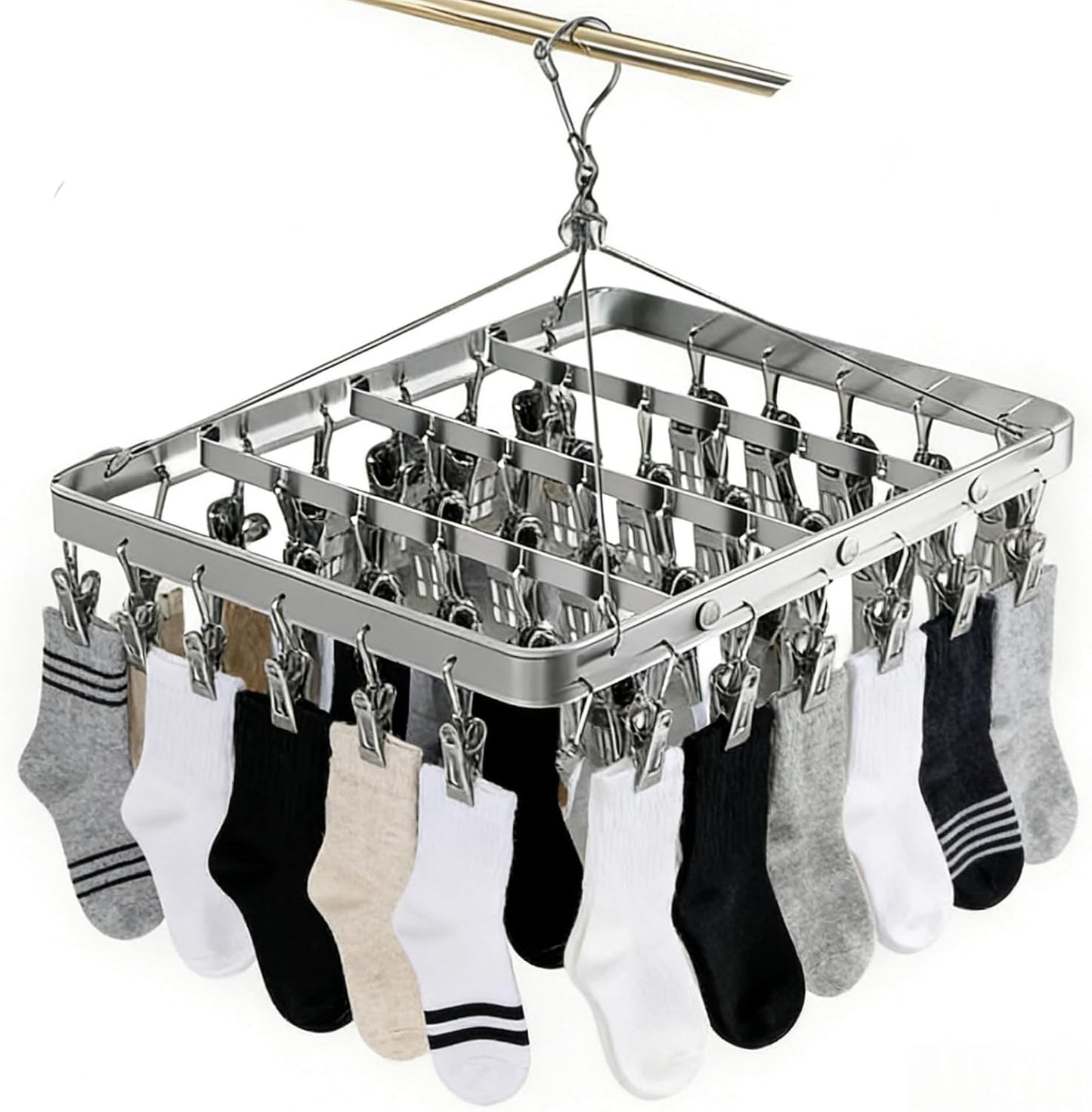 Pants Hangers Clothes Drying Racks Clip Hangers Metal with 36 Clips Windproof Underwear Hanger Foldable Laundry Clip for Jeans Yoga Leggings Trousers Socks Bras (Pink)