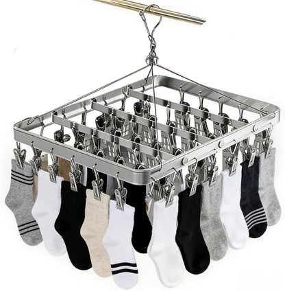 Pants Hangers Clothes Drying Racks Clip Hangers Metal with 36 Clips Windproof Underwear Hanger Foldable Laundry Clip for Jeans Yoga Leggings Trousers Socks Bras (Pink)