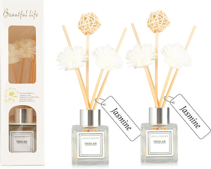 Reed Diffuser Set, 1.7 fl oz Scent Diffuser with Sticks, Freesia Scent for Bathroom Accessories Shelf Decor, Air Fresheners for Home, Home Fragrance Products, House Office Room Decor Aesthetic Gift