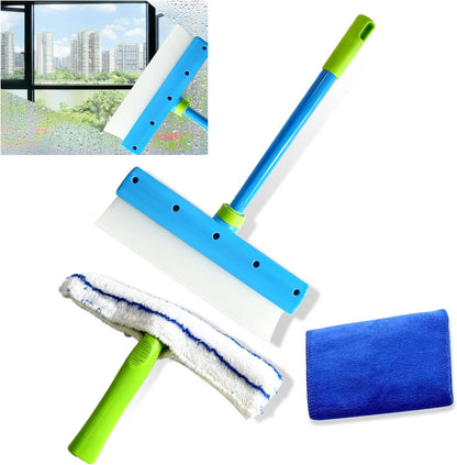 Recyclable Silicone Window Squeegee Kit – 3-in-1 Glass Cleaning Tool with Microfiber Scrubber for Windows, Shower, Mirrors, Doors & Cars (1 Set, Green)