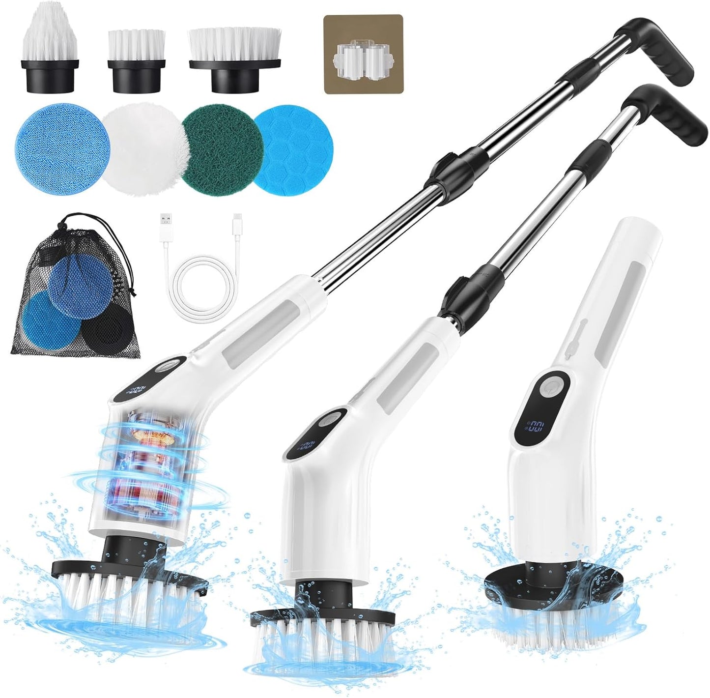 Electric Spin Scrubber for Cleaning - Upgraded Cordless Cleaning Brush Scrubber - IPX7 Waterproof Power Scrubber with 7 Brush Heads, Extended Handle and 2 Speeds for Bathroom Shower Bathtub Floor