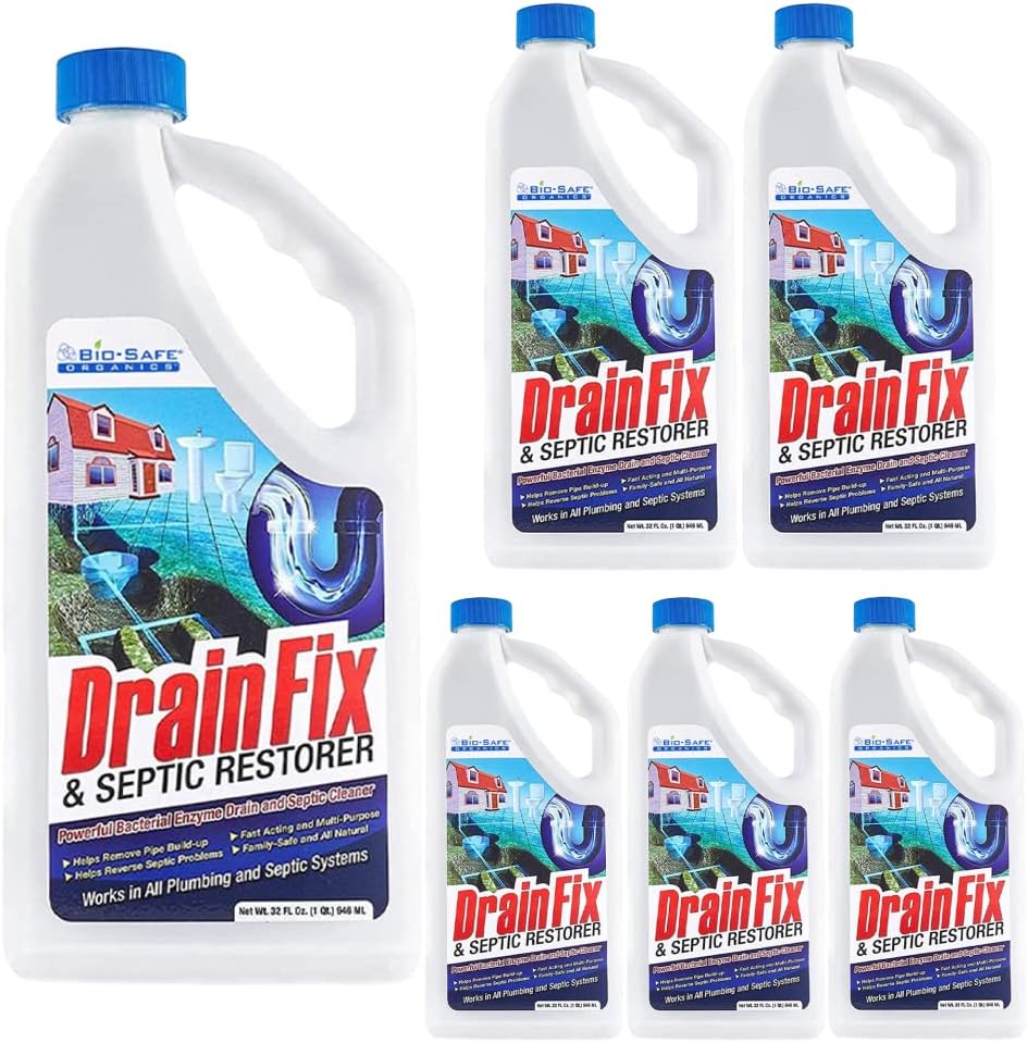 DrainFix & Septic Restorer – 32 oz Enzyme Septic Tank Treatment & Drainfield Restoration – Organic Drain Cleaner for Sewer Lines, RV & Home Plumbing – Safe for Pipes & Septic Systems