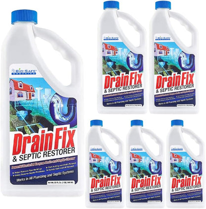 DrainFix & Septic Restorer – 32 oz Enzyme Septic Tank Treatment & Drainfield Restoration – Organic Drain Cleaner for Sewer Lines, RV & Home Plumbing – Safe for Pipes & Septic Systems