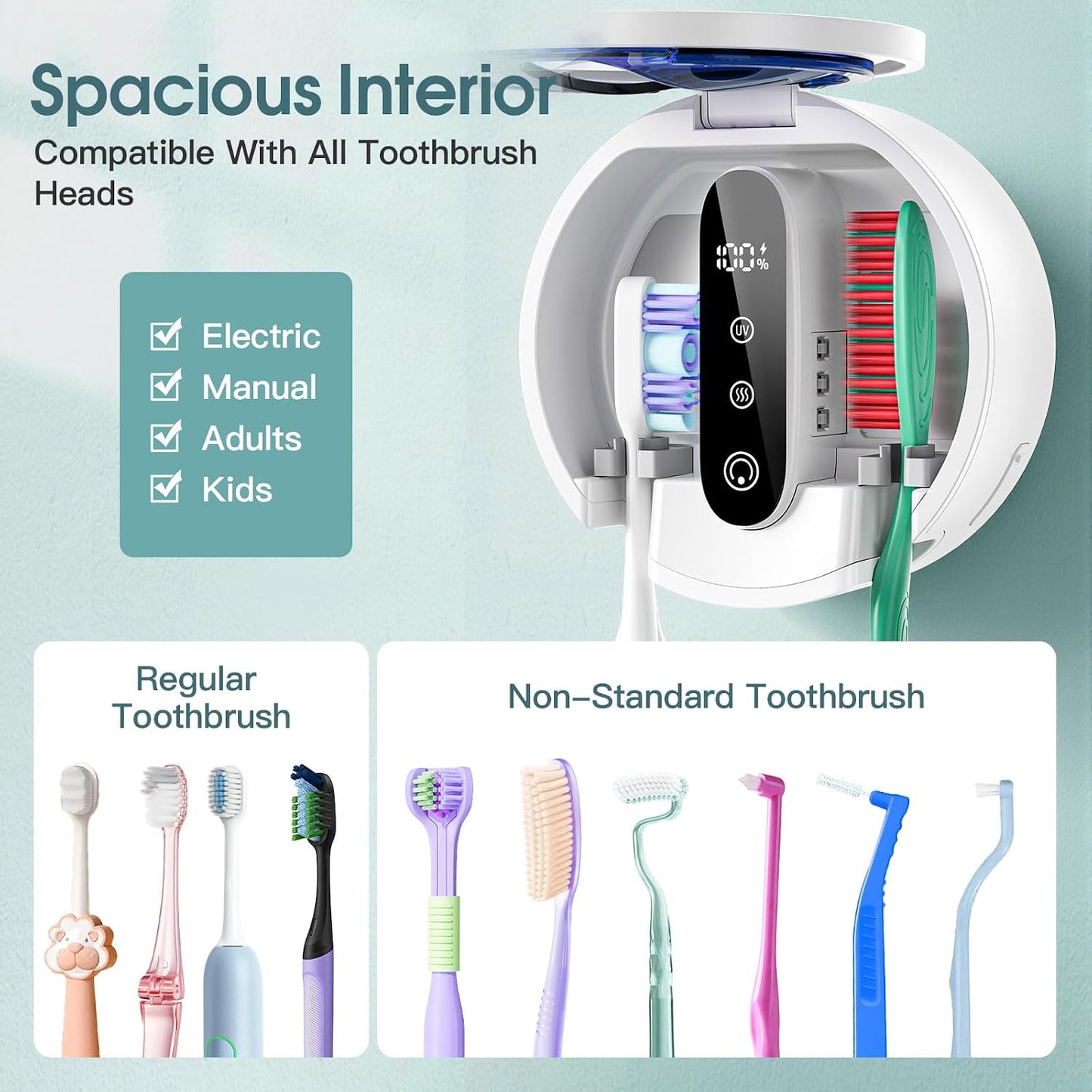 Upgraded Toothbrush Holder with UV & Heated Drying, Smart Tooth brush Holder for Bathroom Accessories, Wall Mounted Toothbrush Organizer Fits Manual and Electric Toothbrushes for Home & Travel