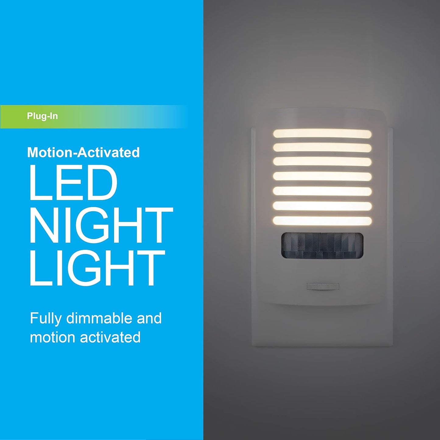 GE LED Night Light, Motion Sensing, Dimmable, Louver Shade, White, Plug-in, UL-Certified, Ideal Nightlight for Bedroom, Bathroom, Kitchen, Hallway and More, 67555