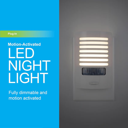 GE LED Night Light, Motion Sensing, Dimmable, Louver Shade, White, Plug-in, UL-Certified, Ideal Nightlight for Bedroom, Bathroom, Kitchen, Hallway and More, 67555