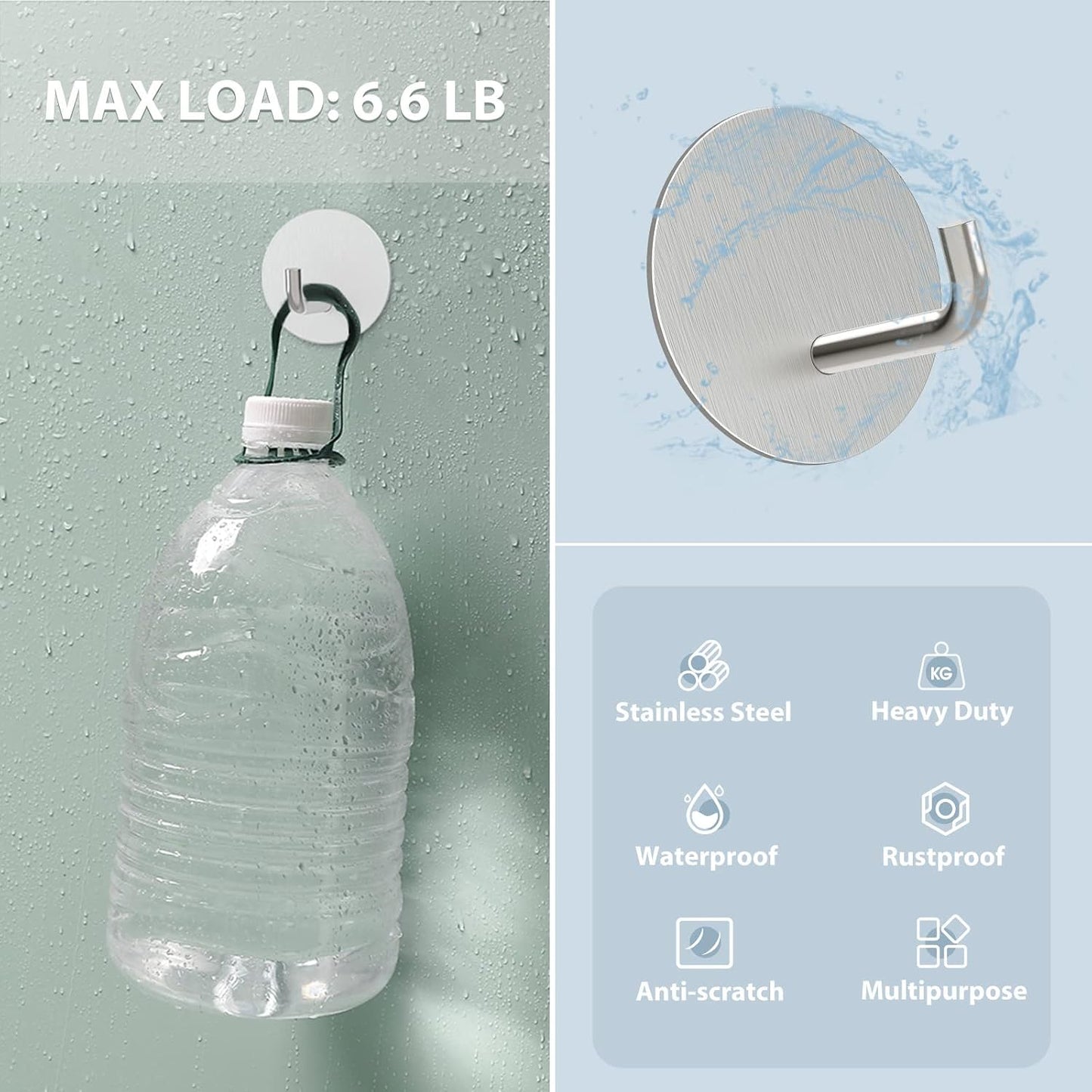 VIS'V Adhesive Hooks, Shower Wall Stick on Hooks, Round, White, 4 Pcs | Metal Material, Compact Design, Peel and Stick, 2 Extra Adhesive Strips, for Bathroom Kitchen Livingroom Office RV