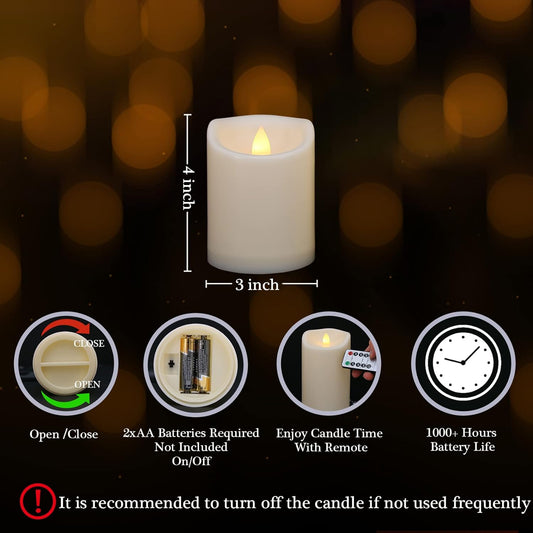 Flameless Flickering Candles with Remote and Timers, 1000 Hours Waterproof Outdoor Indoor Battery Operated LED Pillar Candles, Ivory Plastic, Set of 3(D 3" x H 4" 5" 6")