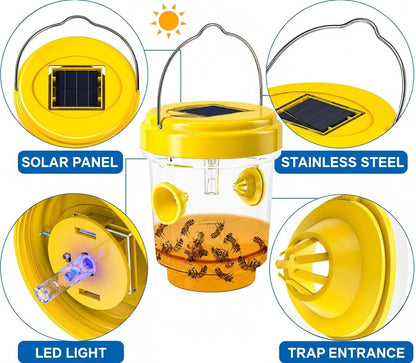 Wasp Traps Outdoor Hanging, Wasp Trap Solar Powered, Bee Traps for Outside, Yellow Jacket Trap Hornet Trap Bee Wasp Catcher for Garden Patio Yard Orchard, 4 Packs