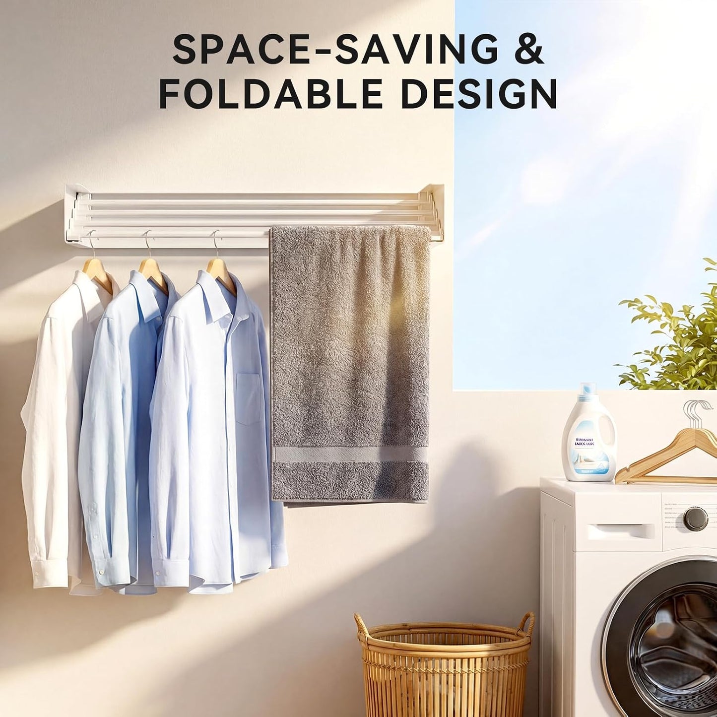 Wall Mounted Drying Rack, 23.6" Retractable Clothes Drying Rack, Heavy Duty 60LB Capacity with 4 Stainless Steel Rods, Foldable Laundry Rack for Indoor Laundry Room, Balcony & Bathroom