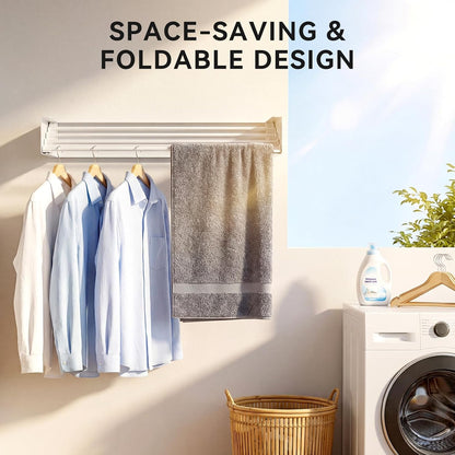Wall Mounted Drying Rack, 23.6" Retractable Clothes Drying Rack, Heavy Duty 60LB Capacity with 4 Stainless Steel Rods, Foldable Laundry Rack for Indoor Laundry Room, Balcony & Bathroom