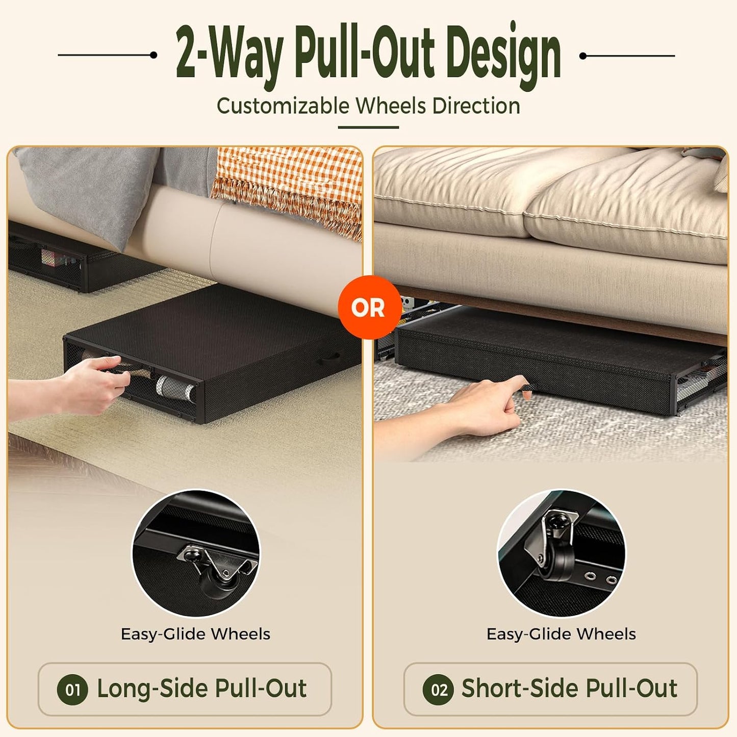 2 Pack Under the Bed Storage Containers,10 inch Height Under Bed Shoe Storage,31inch Long Underbed Storage with Wheels,Large Rolling under bed Clothes Storage Drawers with Lid for Dorm Tall ,Black