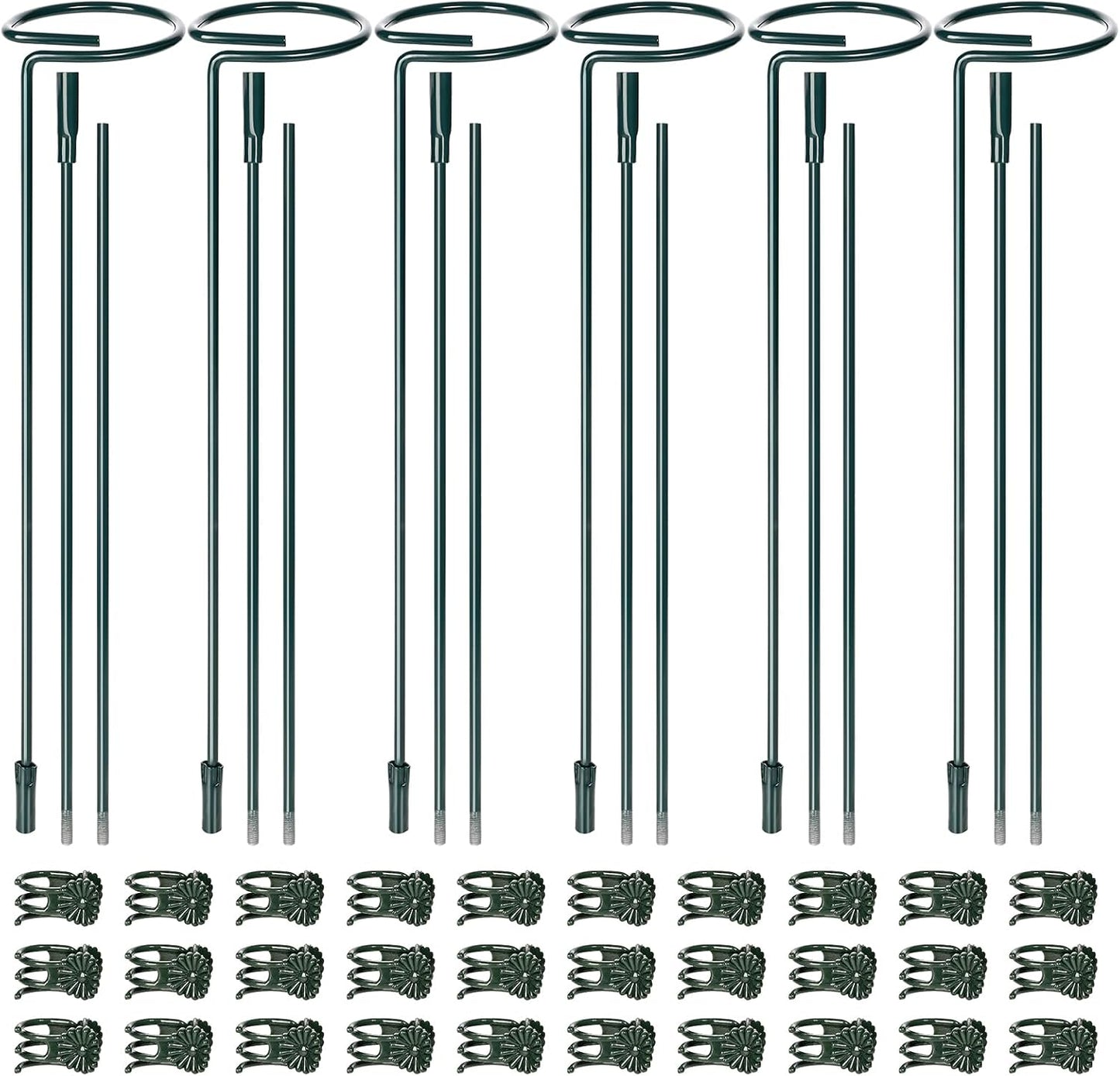 Mwellewm 6 Sets Plant Stakes 12/25/36 Inch Adjustable Plant Support Stakes Tall for Indoor Outdoor Plant Holder Stick Steel Garden Stem Pole Amaryllis Stakes with 30 Clip for Tomato Orchid Lily Flower