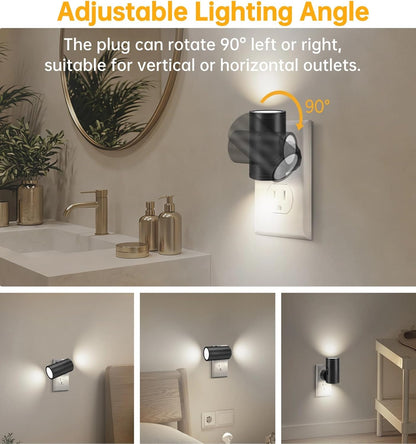 LED Motion Sensor Night Light,Motion Activated Night Light & Dusk to Dawn Sensor Night Light Plug into Wall 5-300LM Adjustable Brightness,5000K Daylight,for Kitchen,Hallway Bedroom,Stairs, 2 Pack