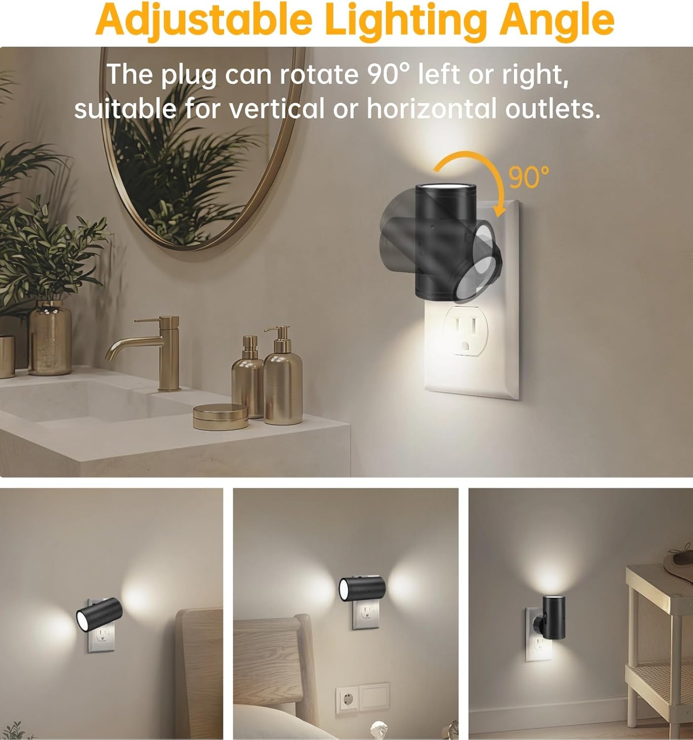 LED Night Lights with Motion Sensor & Dusk to Dawn Sensor, Night Lights Plug into Wall Dimmable Soft White Nightlight with 5-300lm Adjustable Brightness for Bedroom, Bathroom, Stairs, Hallway 2 Pack