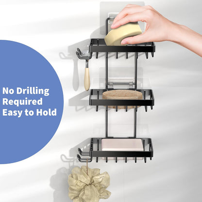 Moforoco Double Soap Bar Holder for Shower, No Drilling, 304 Stainless Steel, Wall Mounted Soap Holder with 4 Hooks and Razor Holder, Shower Rack Soap Tray Bar Soap for Bathroom Accessories Organizer