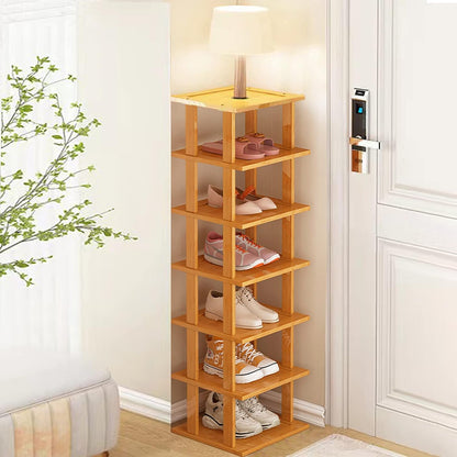 SAN HE 7-Tier Modern Bamboo Shoe Rack - Vertical, Slim, Space-Saving Shoe Organizer for Small Spaces, Closet, Entryway, Corner, Garage, Bedroom