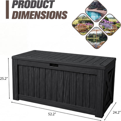 JUMMICO 31 Gallon Resin Deck Box Waterproof Indoor Outdoor Storage Boxes for Patio Furniture Cushions and Garden Tools (Brown)