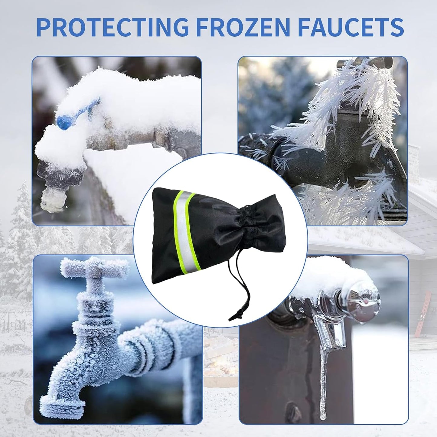 Outdoor Faucet Cover for Winter Freeze Protection, 4 Pack Reusable Water Spigot Covers Winter Insulated 8.3'' H x 5.9'' W, Hose Bib Covers with Reflective Strips (Black)